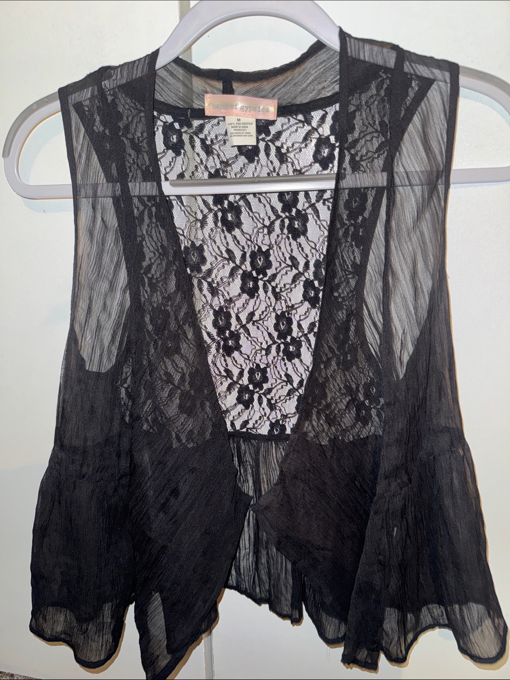 Band of Gypsies Black Sheer Lace Draped Vest